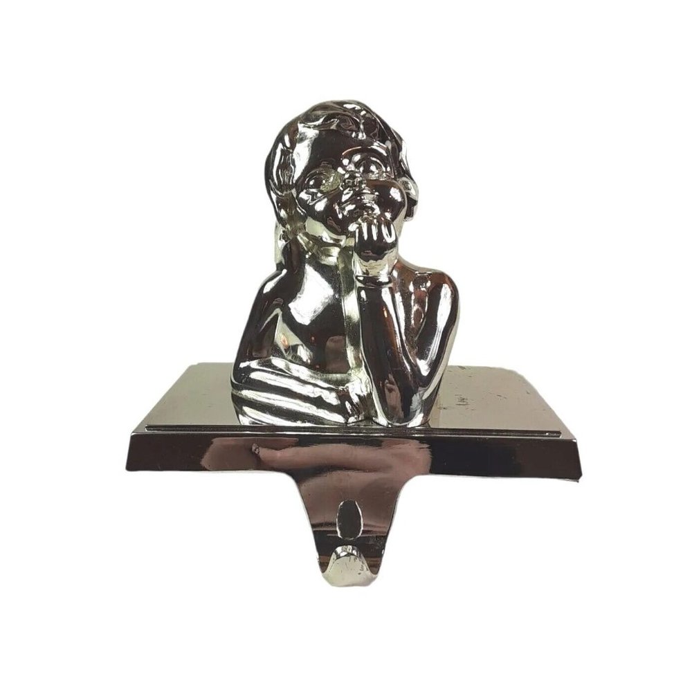 Metal Chrome Angel Stocking Holder Hanger Shiny Design/GC